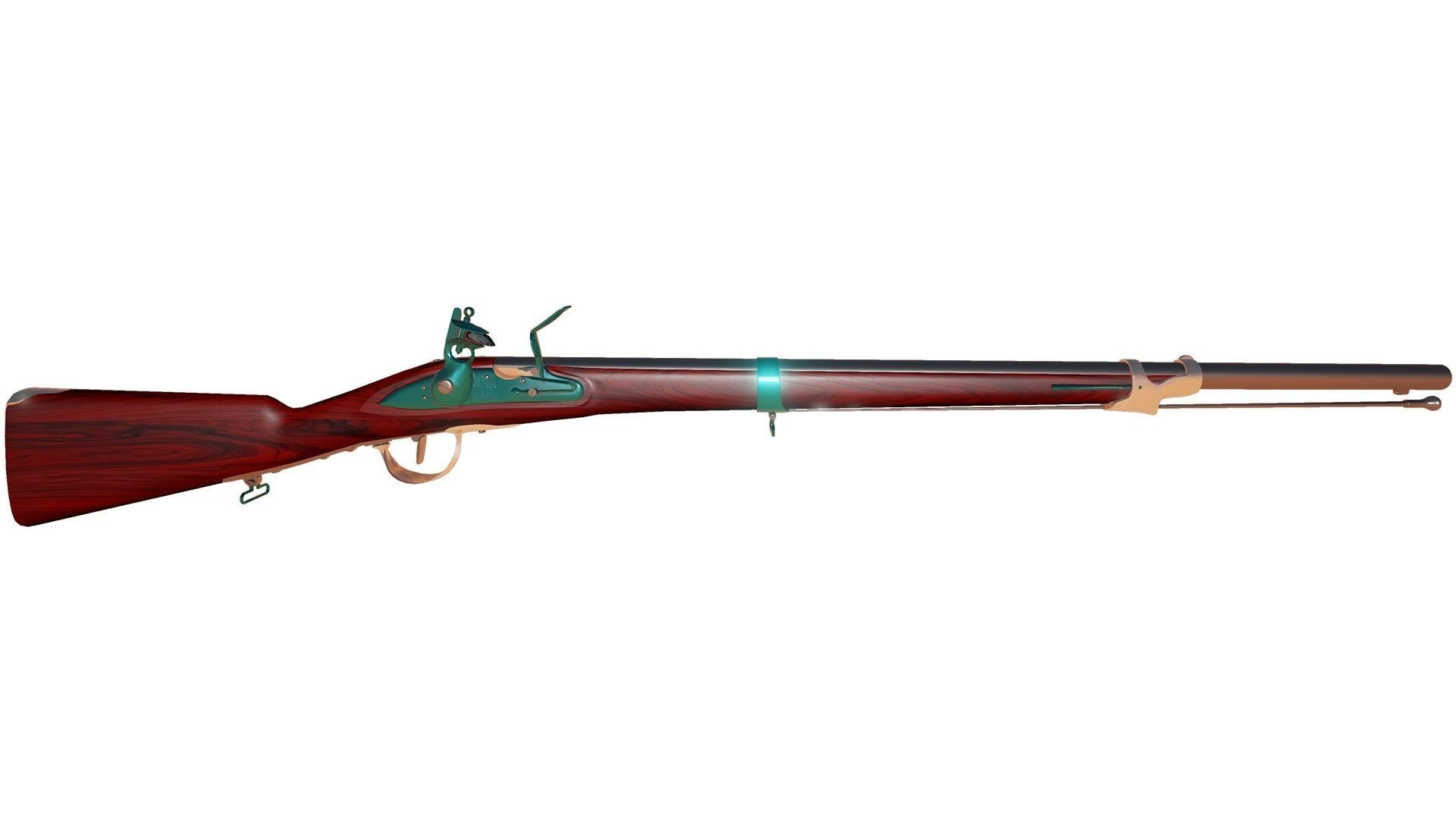 French Cavalry Flintlock Carbine Low-poly 3D model_36