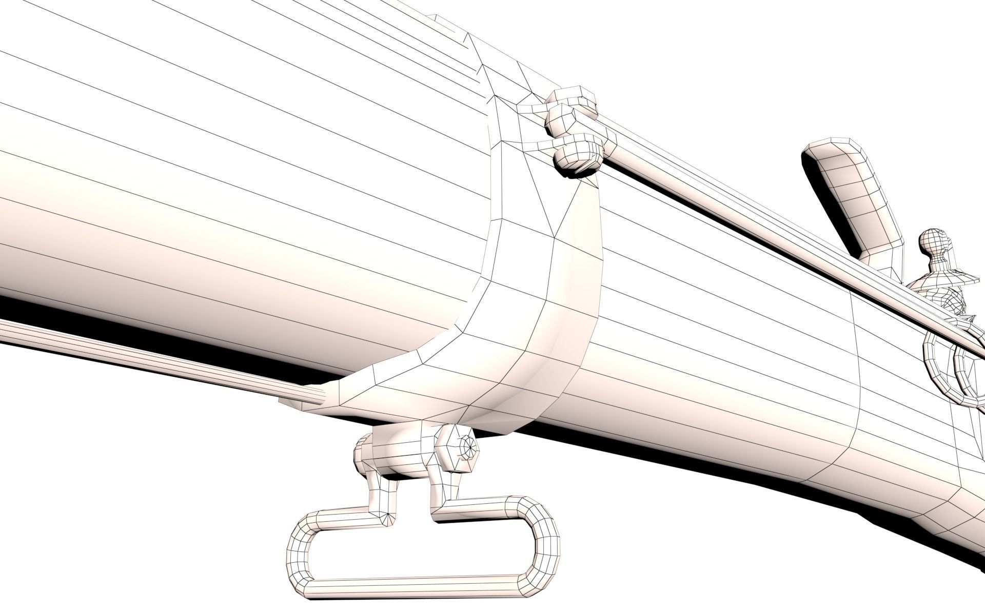 French Cavalry Flintlock Carbine Low-poly 3D model_44