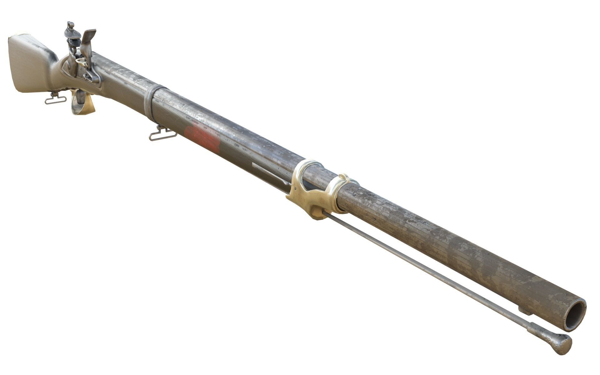 French Cavalry Flintlock Carbine Low-poly 3D model_0