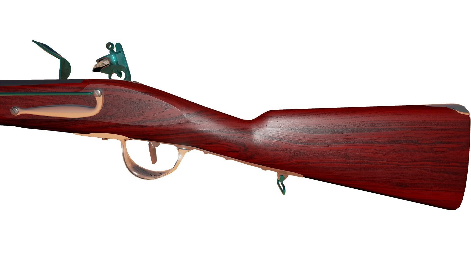 French Cavalry Flintlock Carbine Low-poly 3D model_5