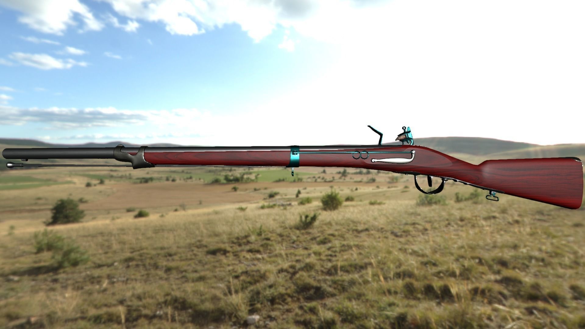 French Cavalry Flintlock Carbine Low-poly 3D model_15