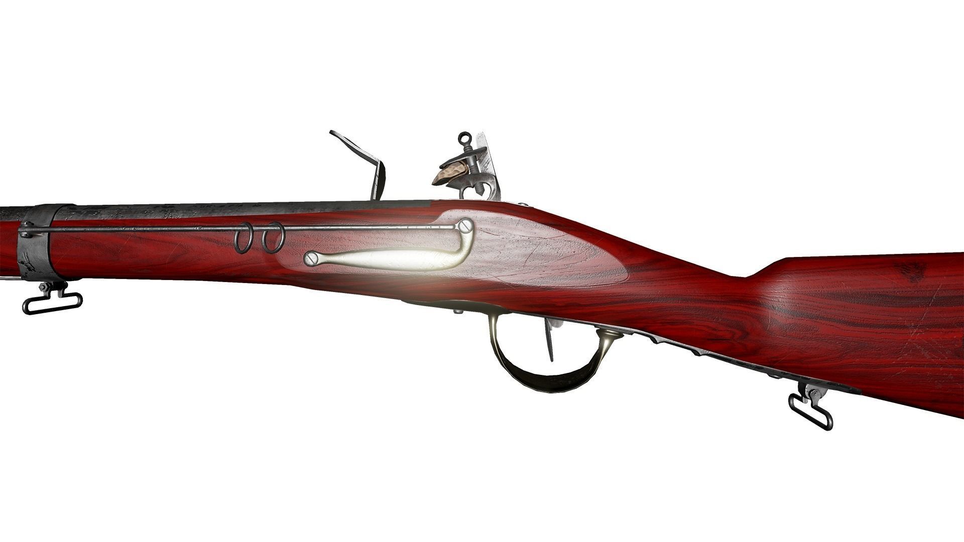 French Cavalry Flintlock Carbine Low-poly 3D model_35