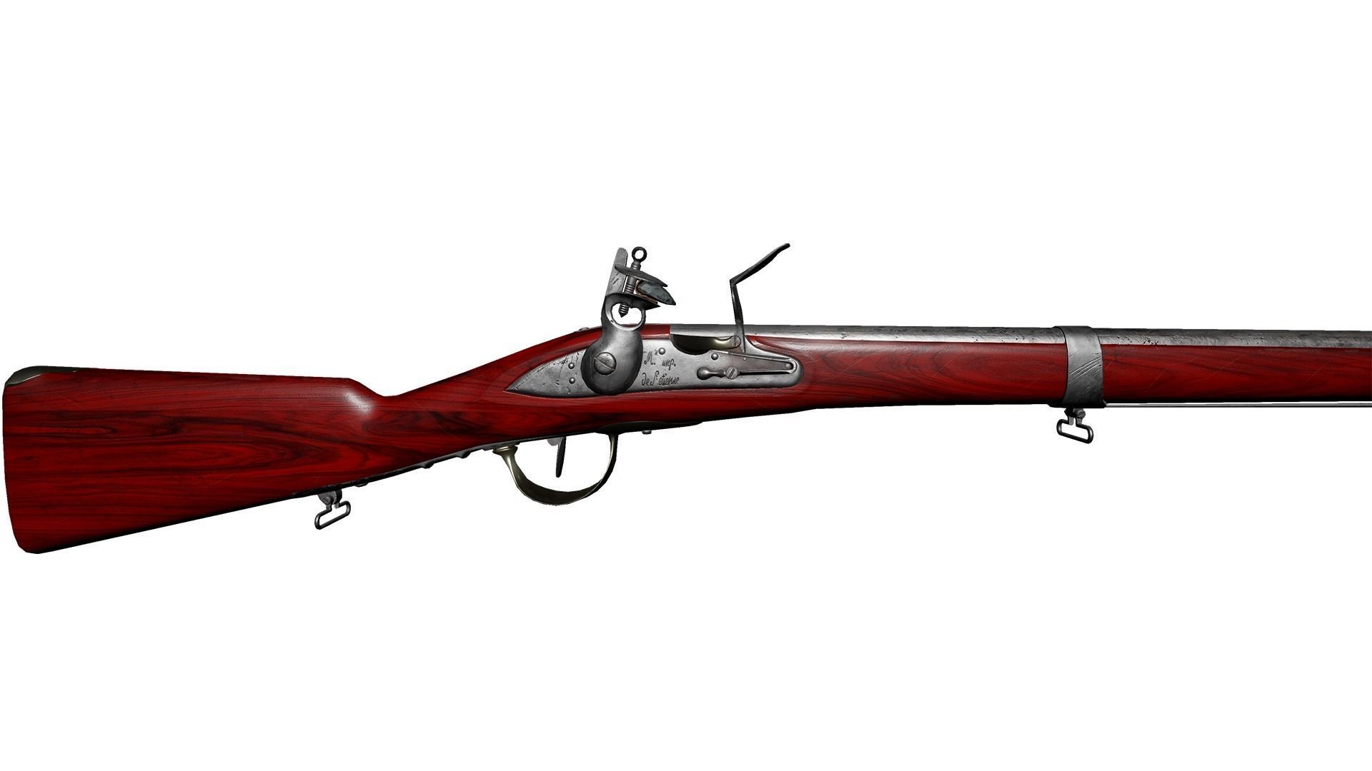 French Cavalry Flintlock Carbine Low-poly 3D model_33