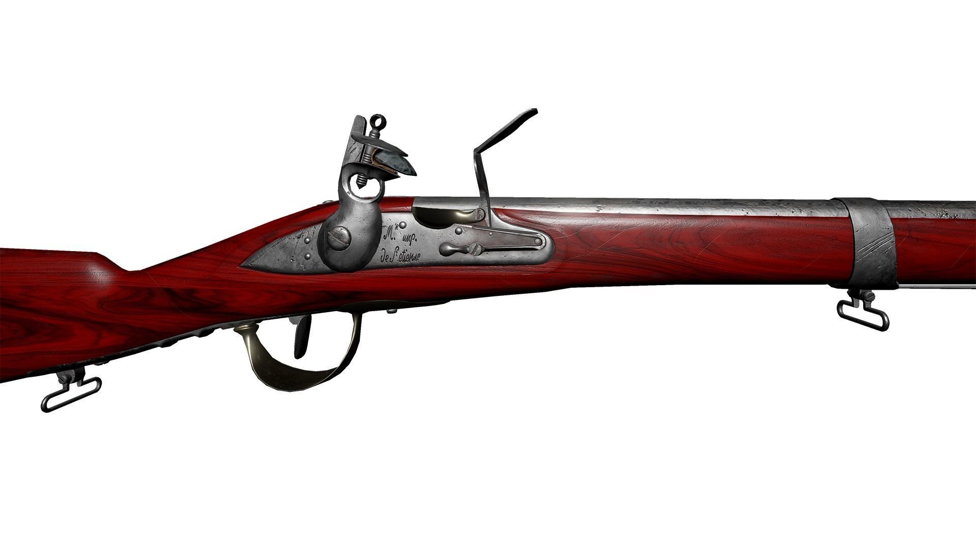 French Cavalry Flintlock Carbine Low-poly 3D model_8