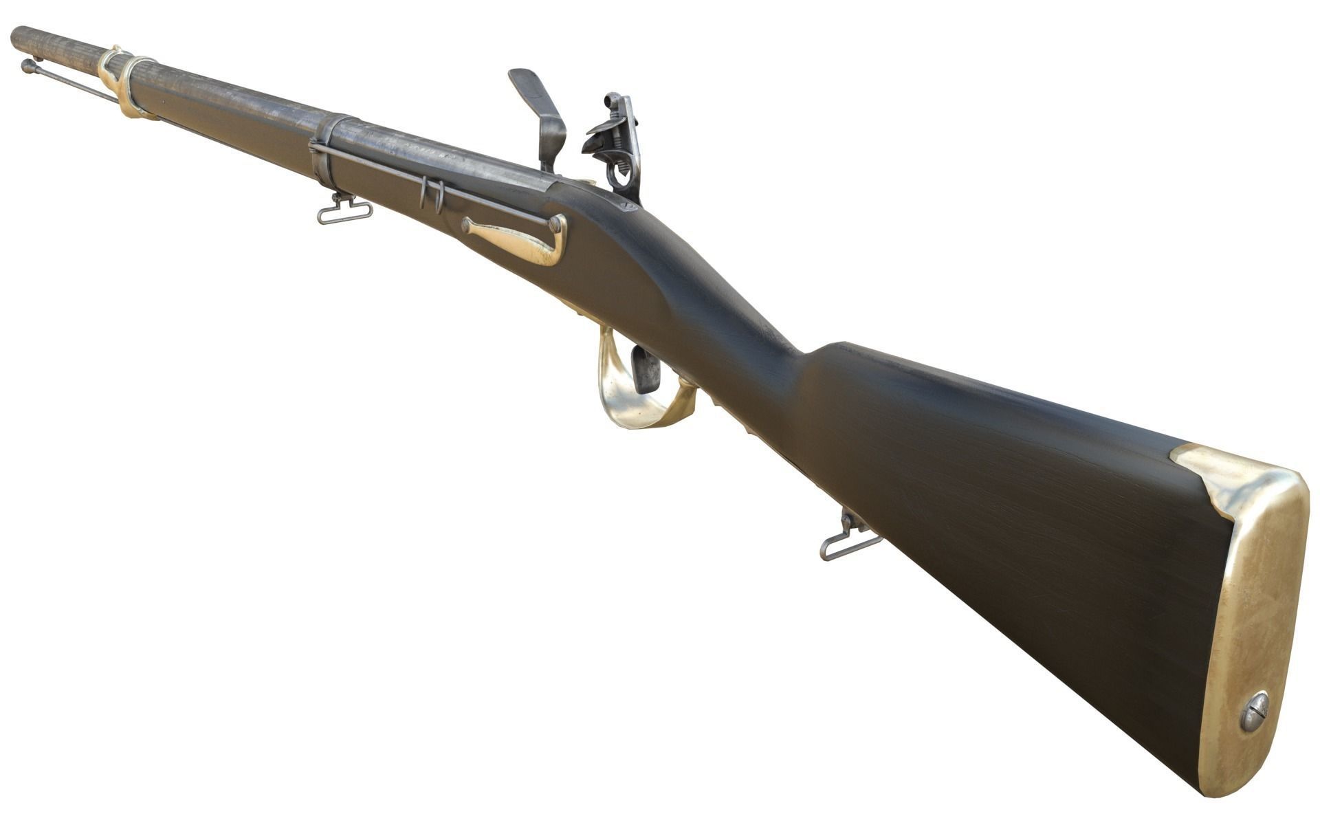 French Cavalry Flintlock Carbine Low-poly 3D model_4