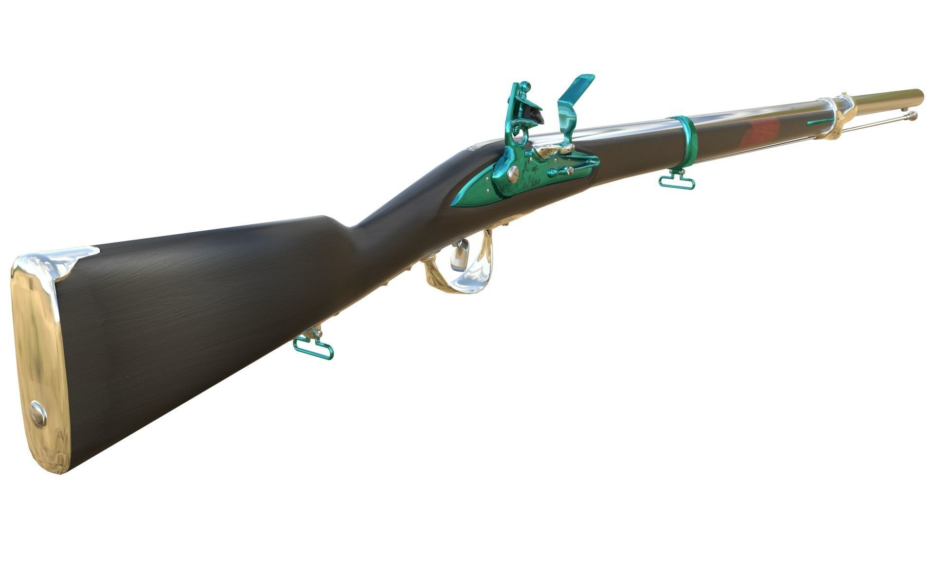 French Cavalry Flintlock Carbine Low-poly 3D model_11