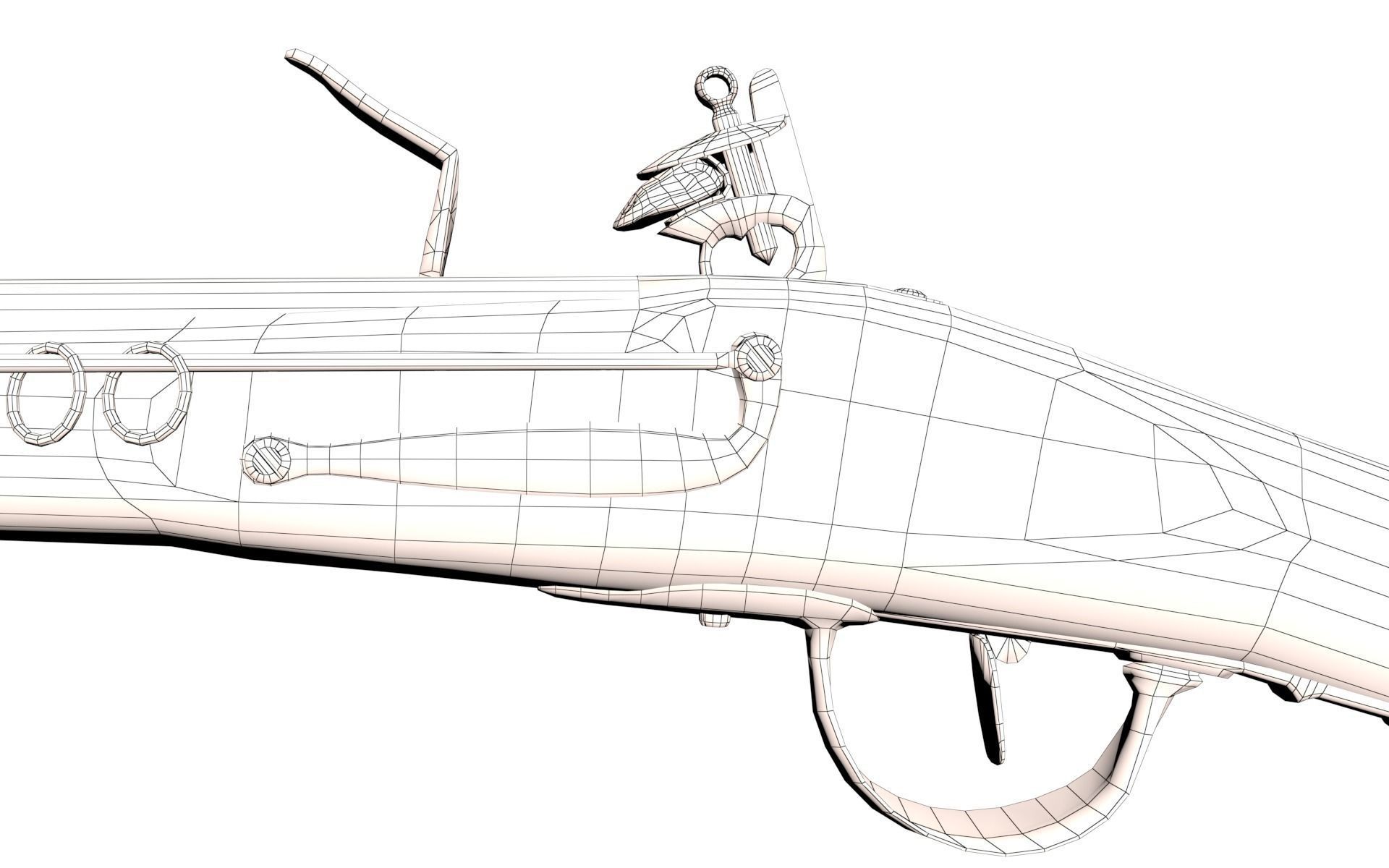 French Cavalry Flintlock Carbine Low-poly 3D model_41