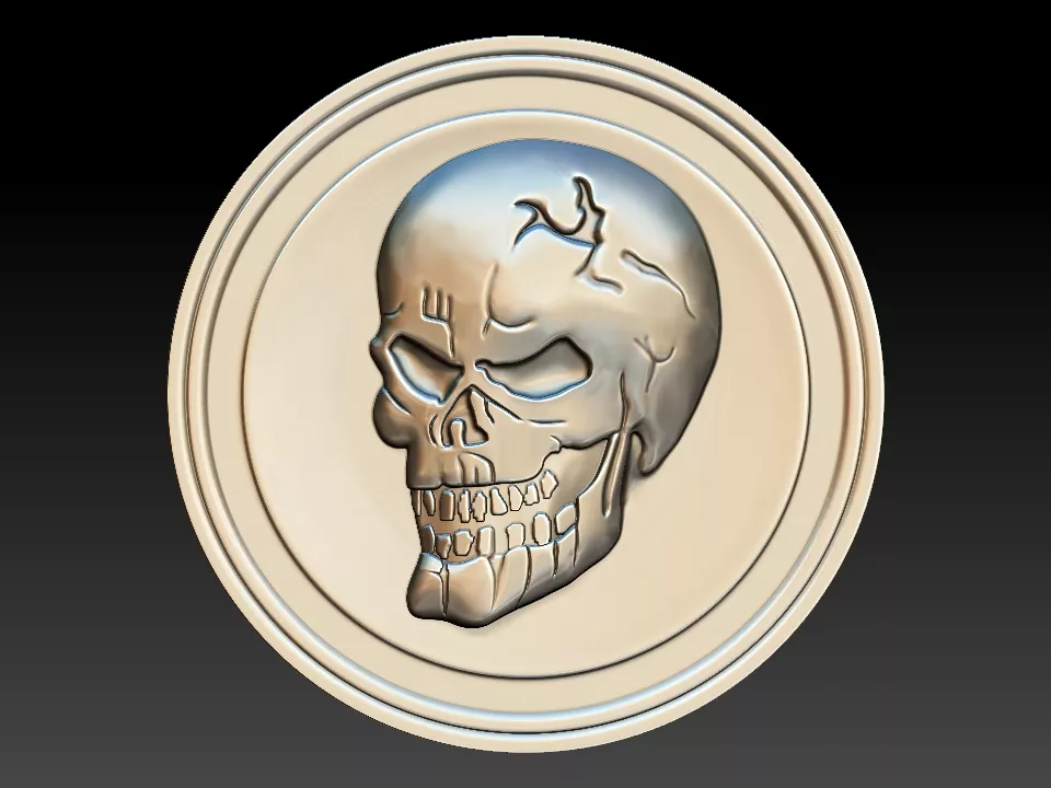 Skull Medallion Bas-Relief Free STL 3D Model Free 3D print model