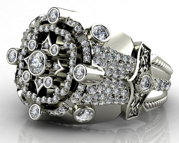 Diamond White Gold 18k Rings for Men 3D print model