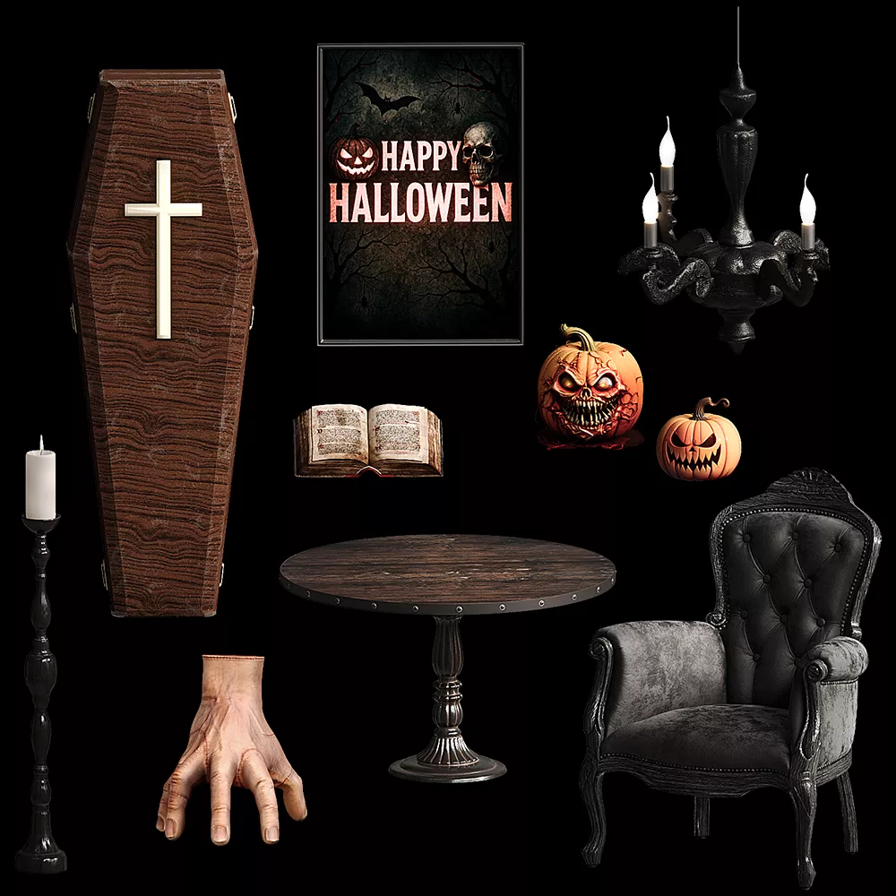 Gothic Halloween Furniture Decor Set Low-poly 3D model