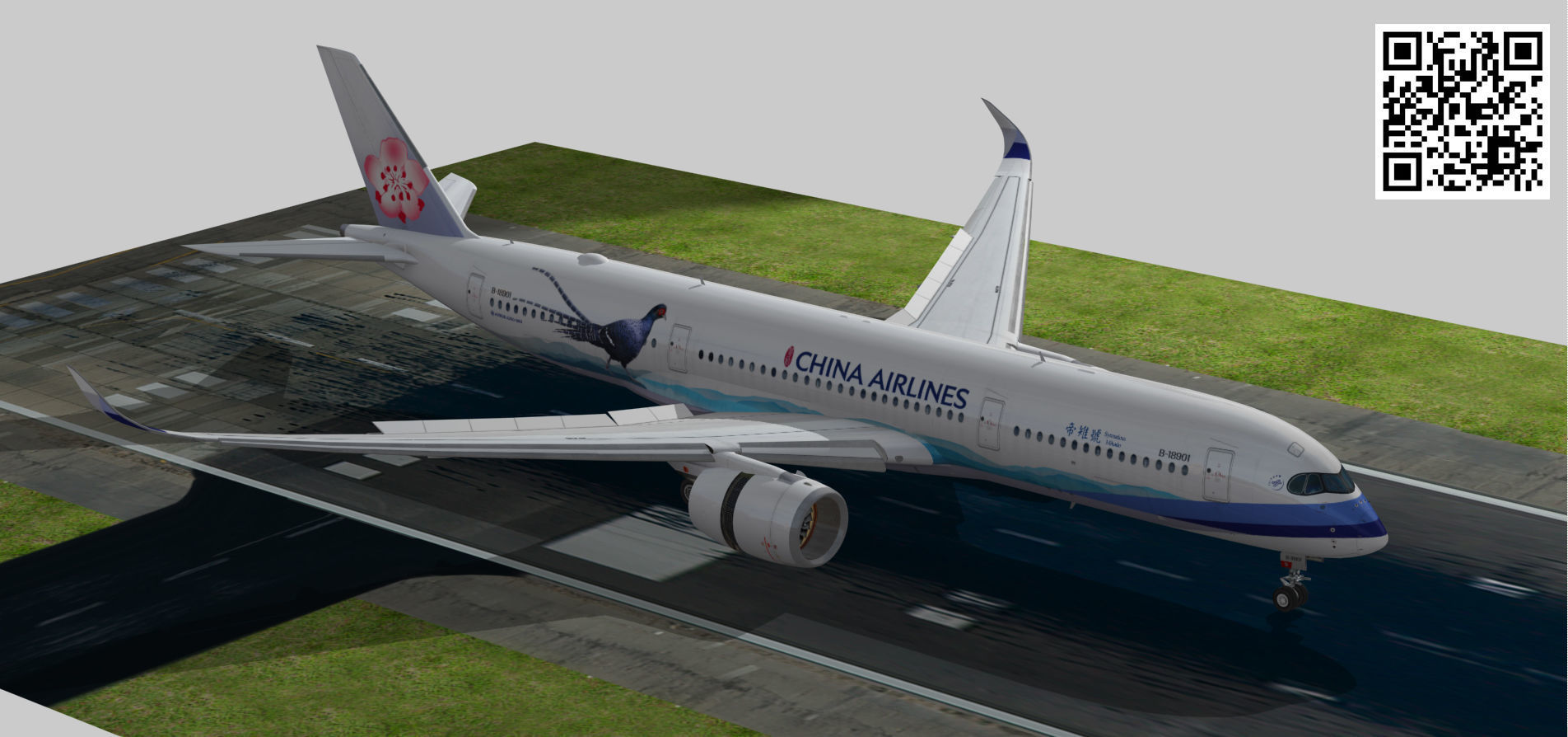 Airbus A350-900 XWB China airlines Syrmaticus Mikado livery Low-poly 3D model_14
