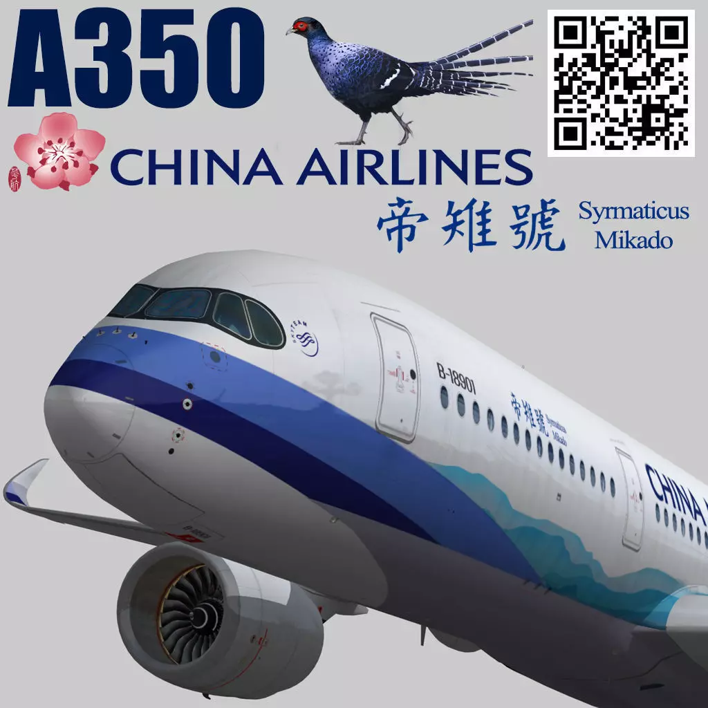Airbus A350-900 XWB China airlines Syrmaticus Mikado livery Low-poly 3D model_0