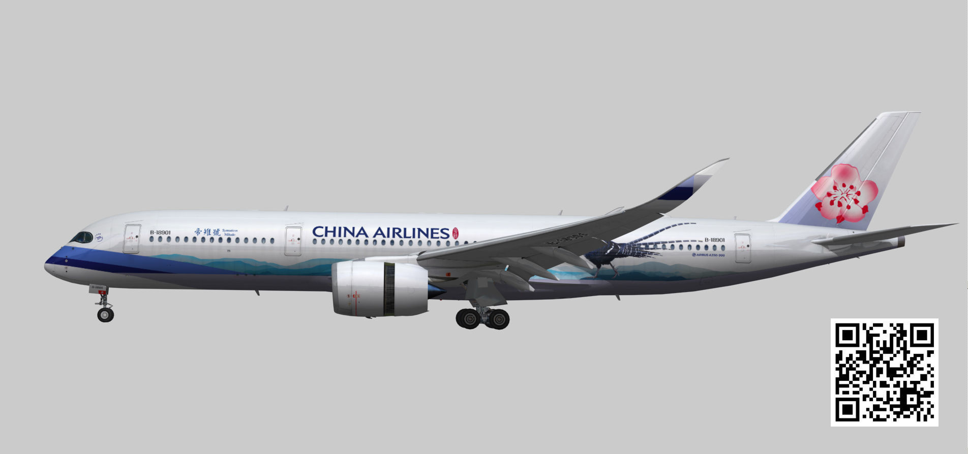 Airbus A350-900 XWB China airlines Syrmaticus Mikado livery Low-poly 3D model_8