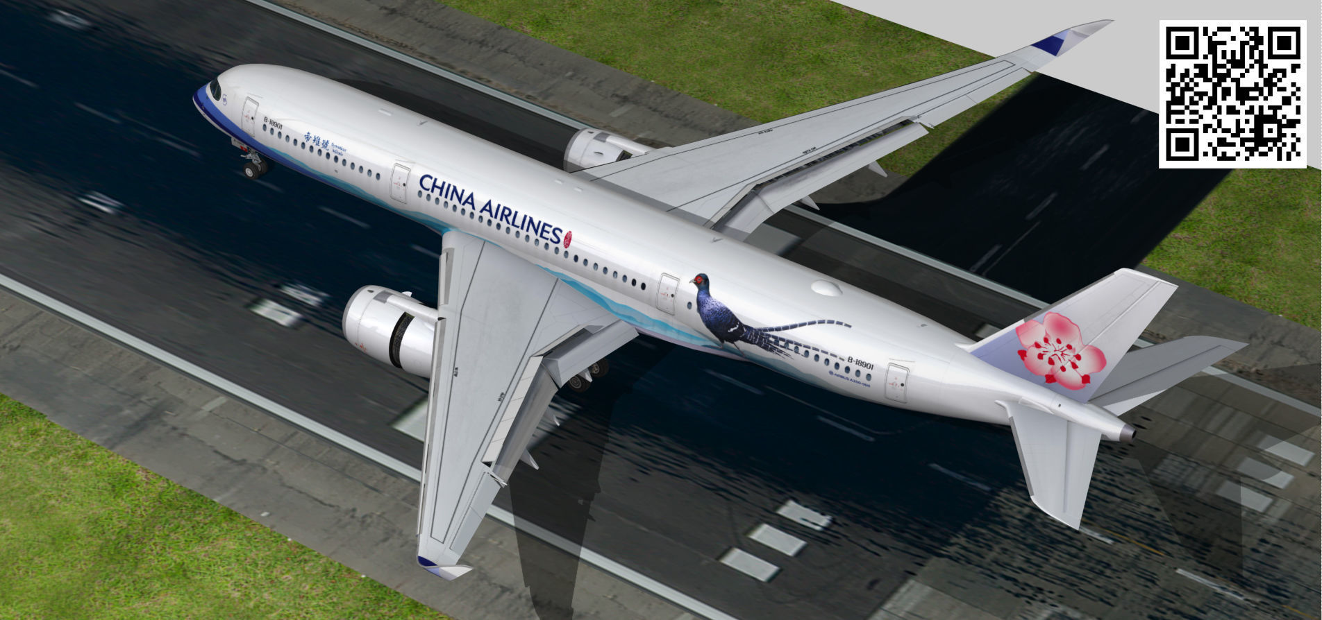Airbus A350-900 XWB China airlines Syrmaticus Mikado livery Low-poly 3D model_12