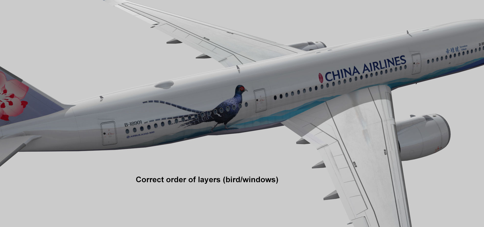Airbus A350-900 XWB China airlines Syrmaticus Mikado livery Low-poly 3D model_7