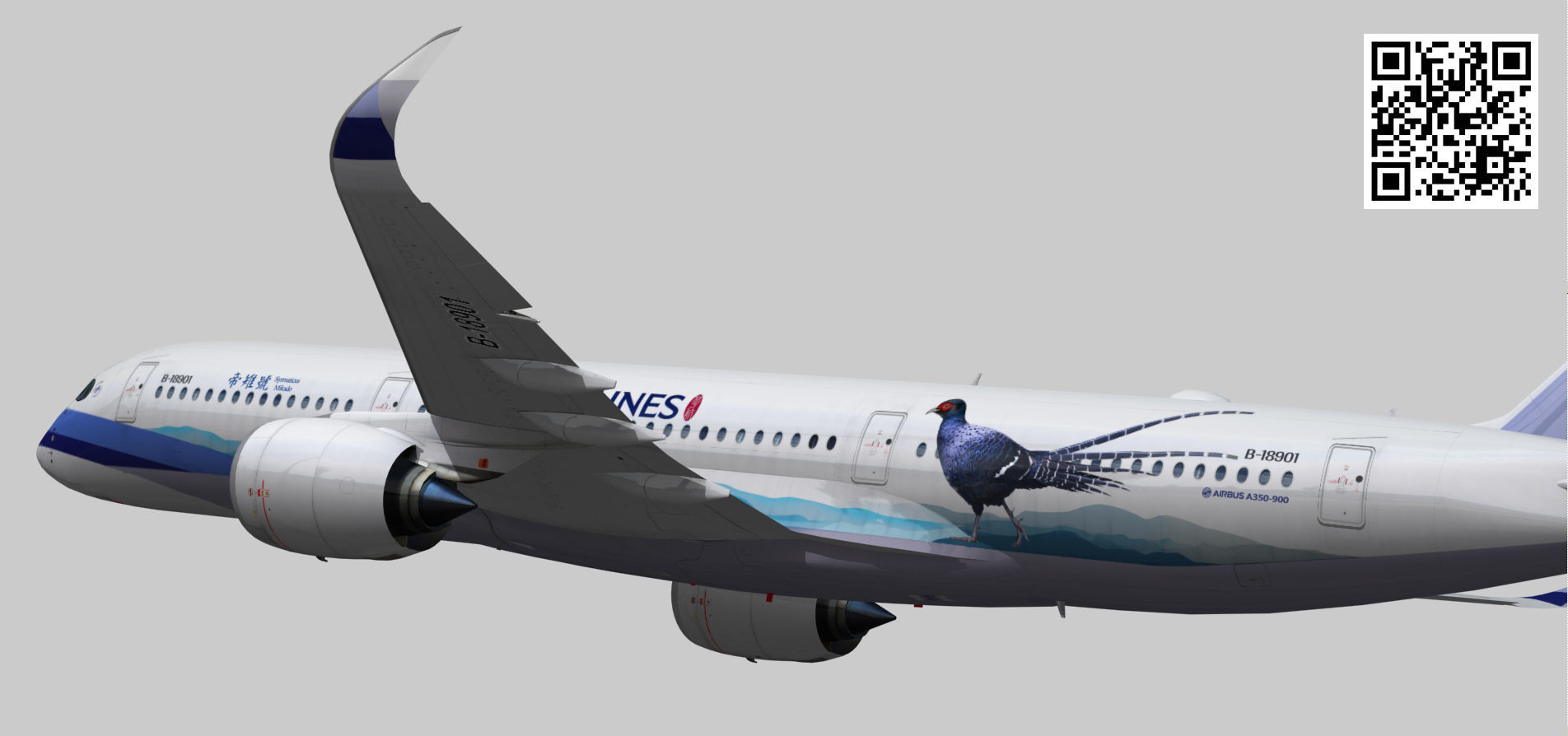 Airbus A350-900 XWB China airlines Syrmaticus Mikado livery Low-poly 3D model_5