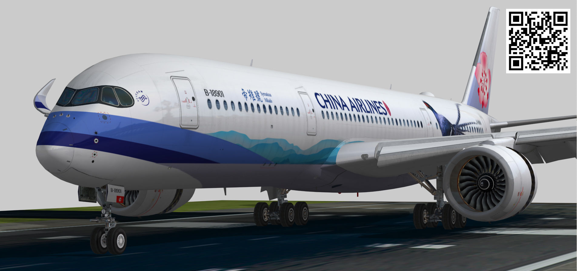 Airbus A350-900 XWB China airlines Syrmaticus Mikado livery Low-poly 3D model_15