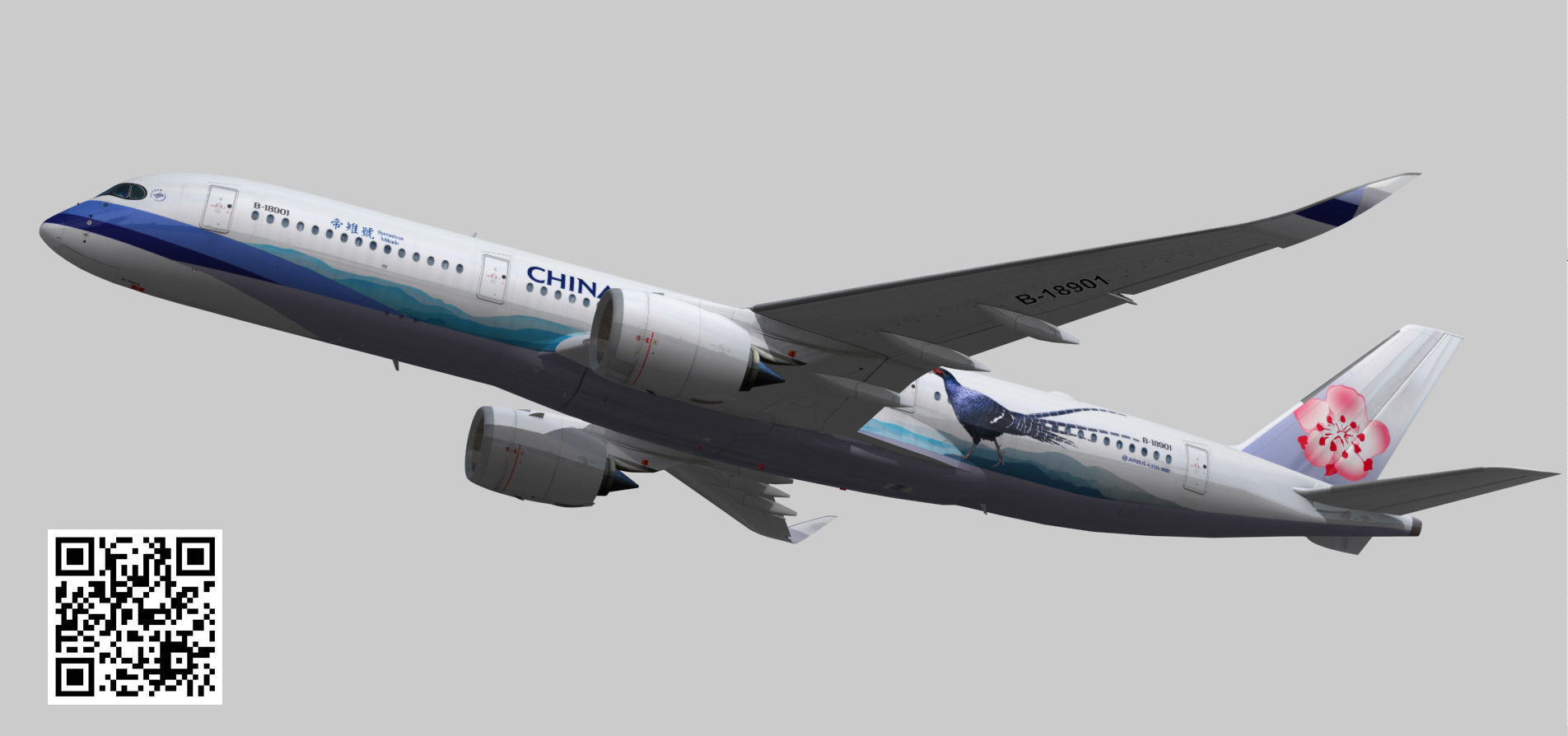 Airbus A350-900 XWB China airlines Syrmaticus Mikado livery Low-poly 3D model_4