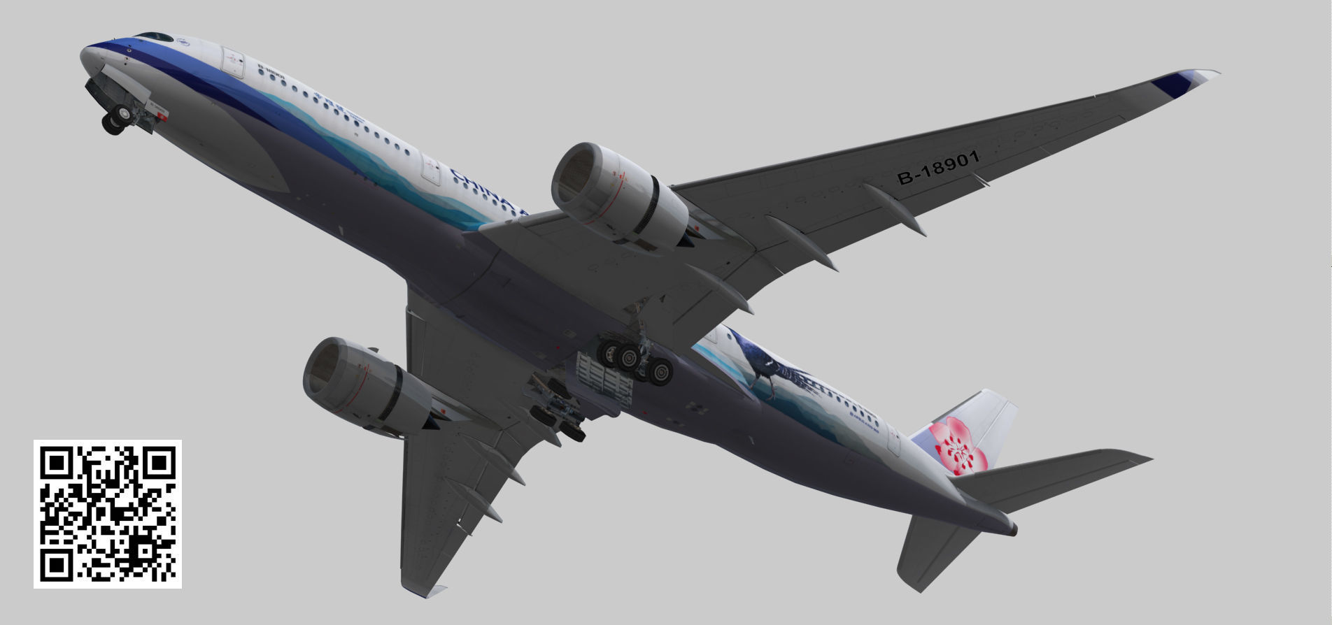Airbus A350-900 XWB China airlines Syrmaticus Mikado livery Low-poly 3D model_11