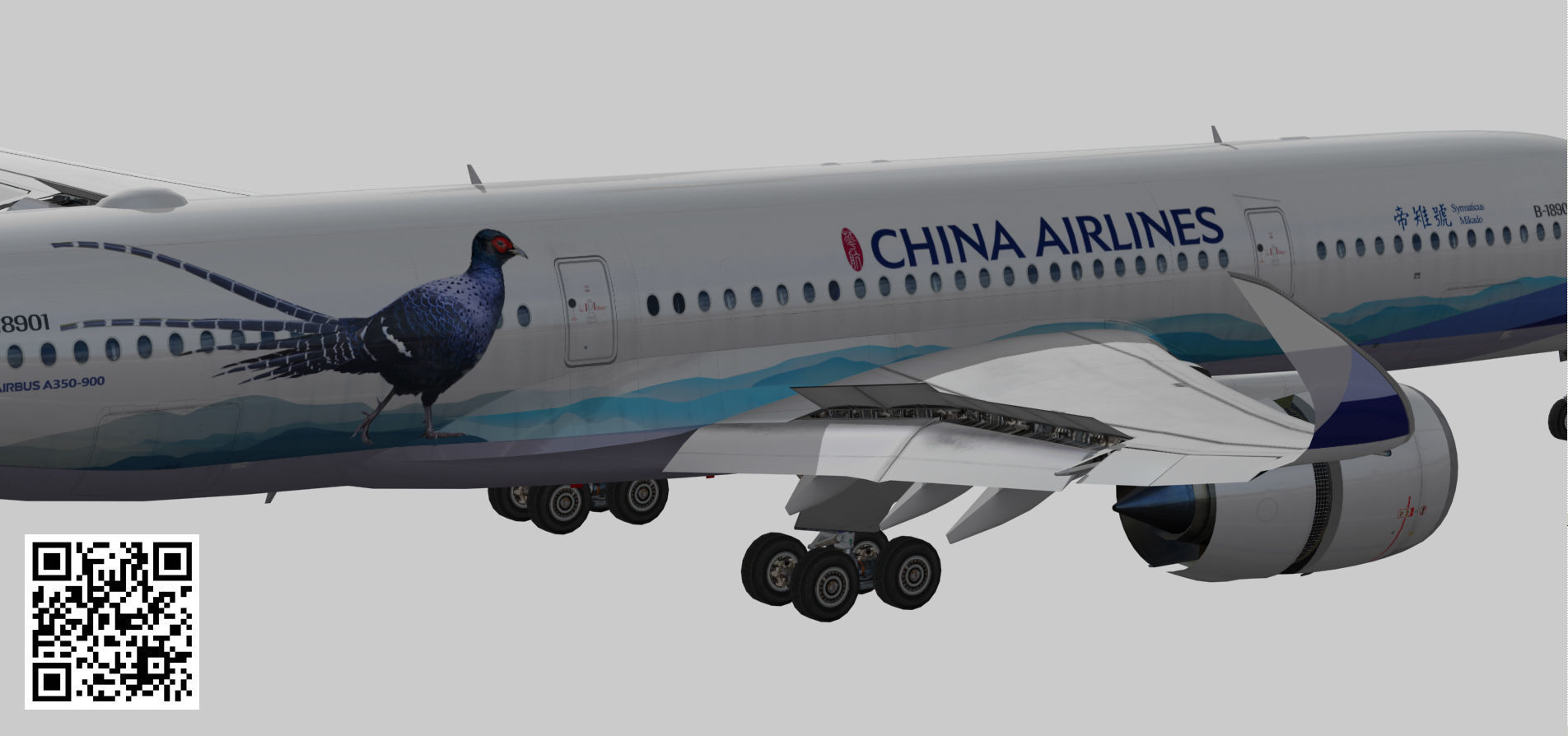 Airbus A350-900 XWB China airlines Syrmaticus Mikado livery Low-poly 3D model_13