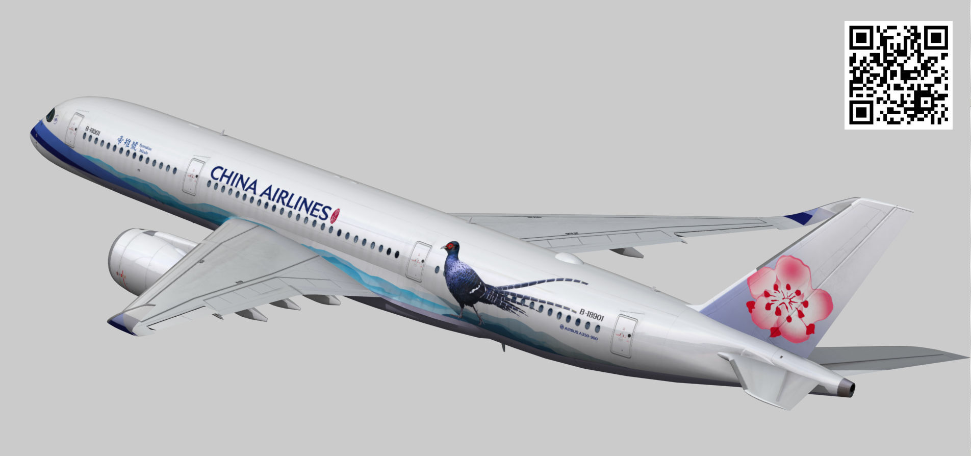 Airbus A350-900 XWB China airlines Syrmaticus Mikado livery Low-poly 3D model_9