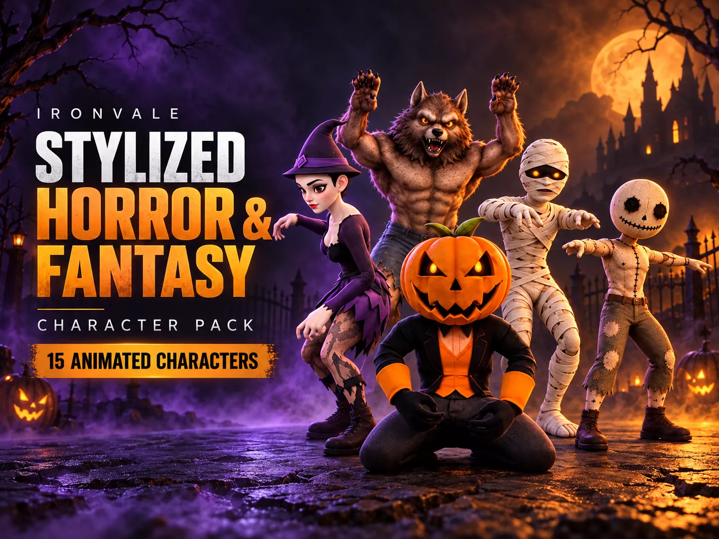 Stylized Horror Halloween Pack 15 Animated 3D Characters VR / AR / low ...