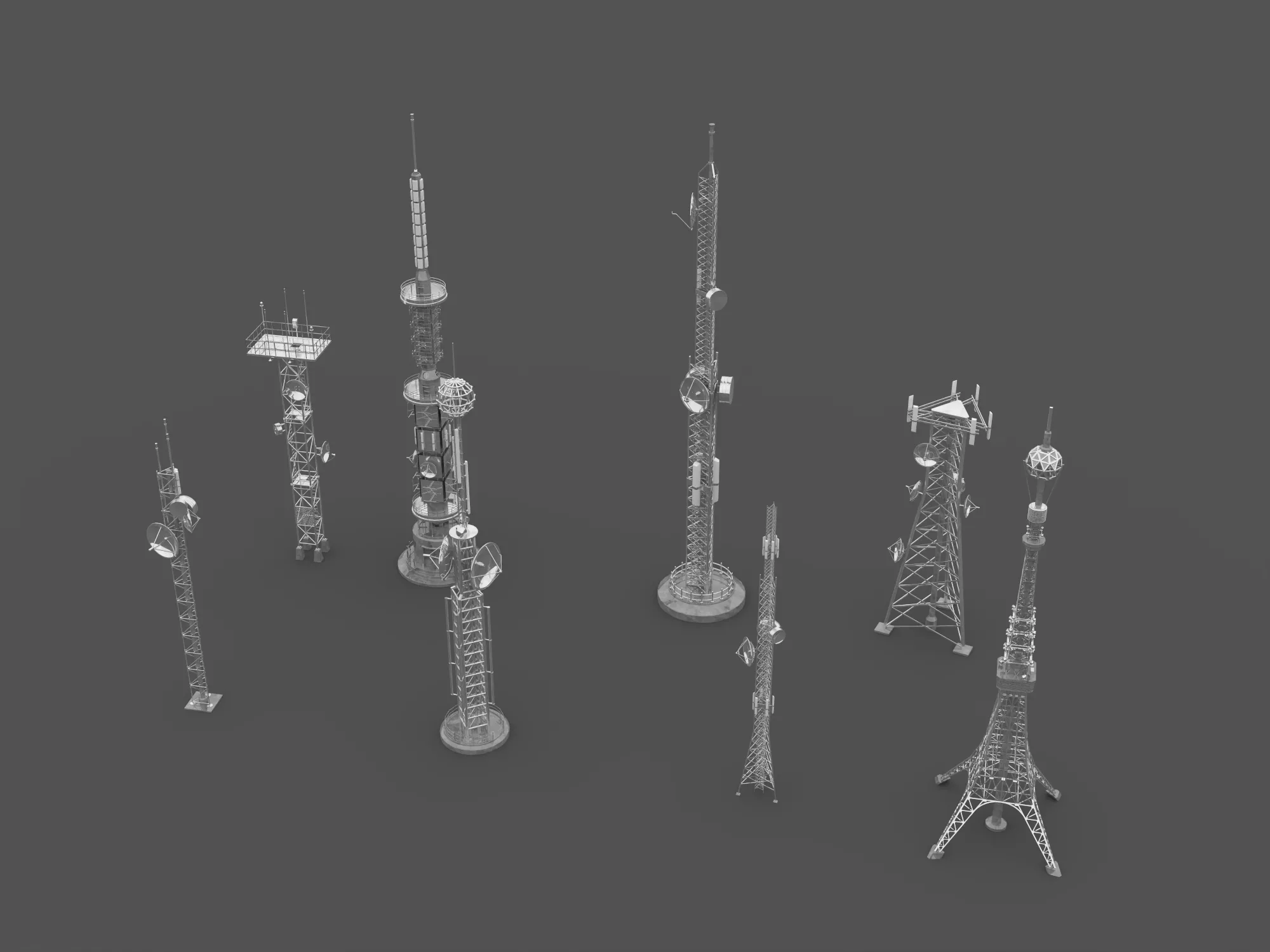Telecom Tower Antenna Mast Pack Low-poly 3D model