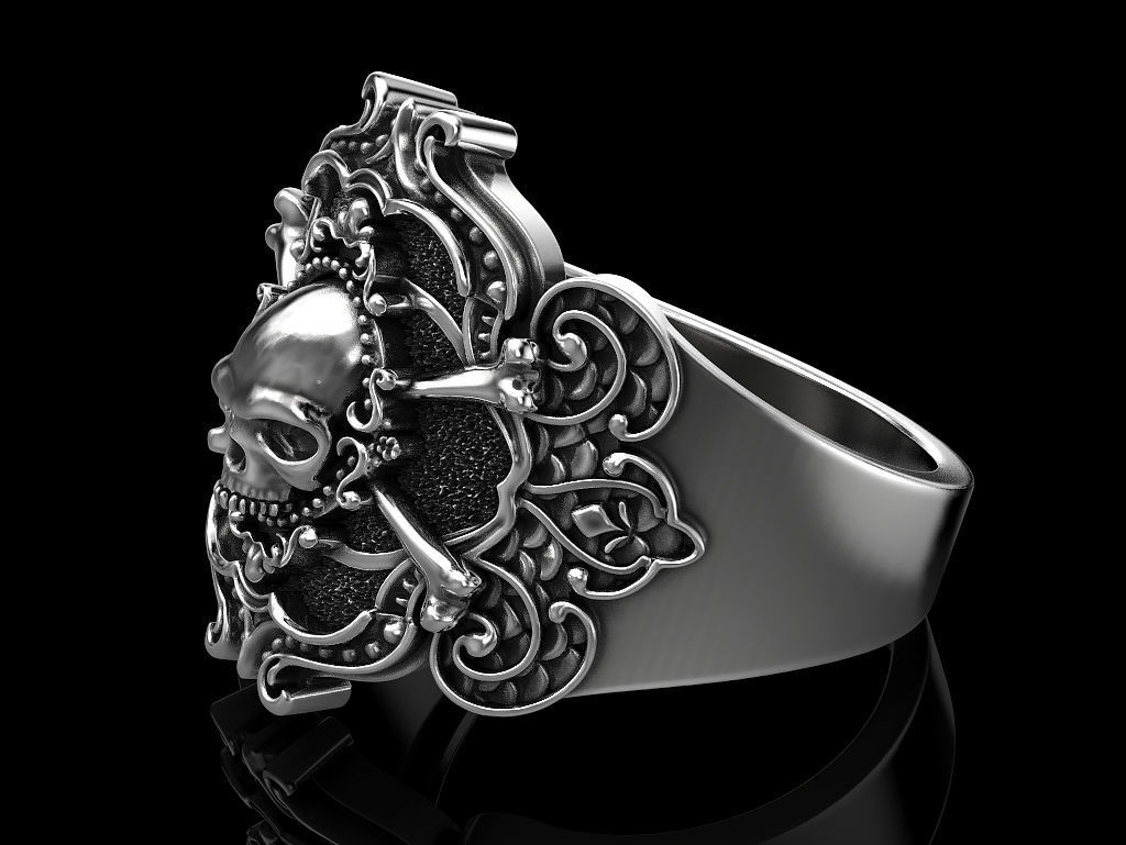 Pirate skull ring 3D print model_4