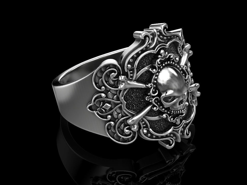 Pirate skull ring 3D print model_3