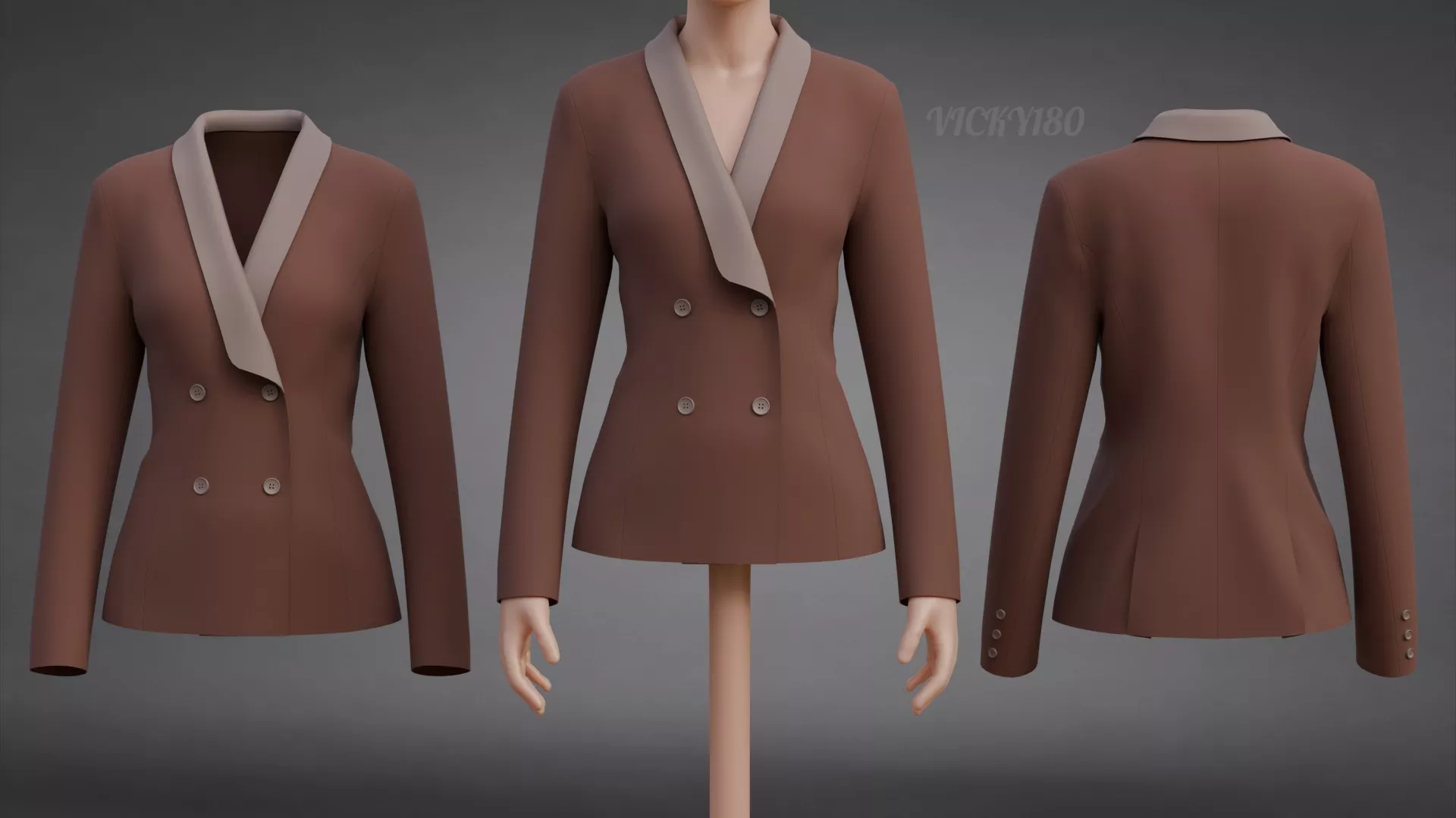Two-Tone Suit Jacket - Female Blazer Clothing 3D model
