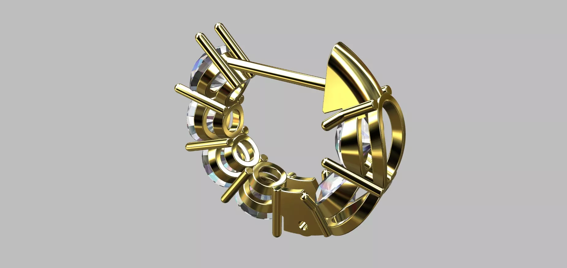 Hoop Earring with 7 Round 4 60mm Stones 3D print model