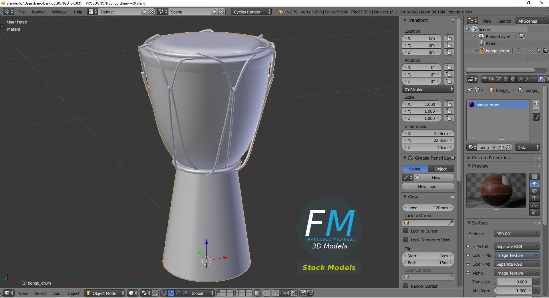 Djembe bongo drum 3D model_9