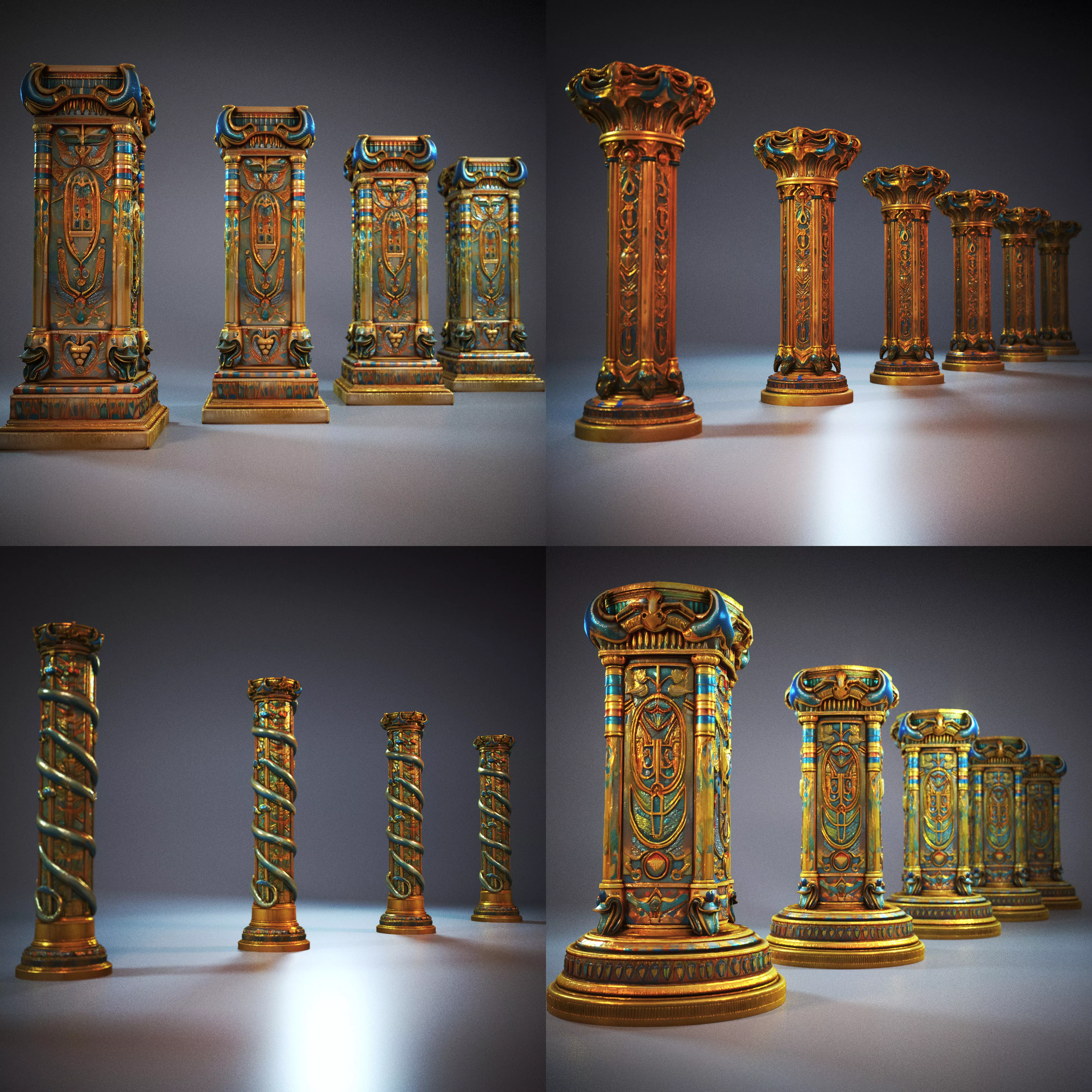 Egyptian Column Pack Low-poly 3D model