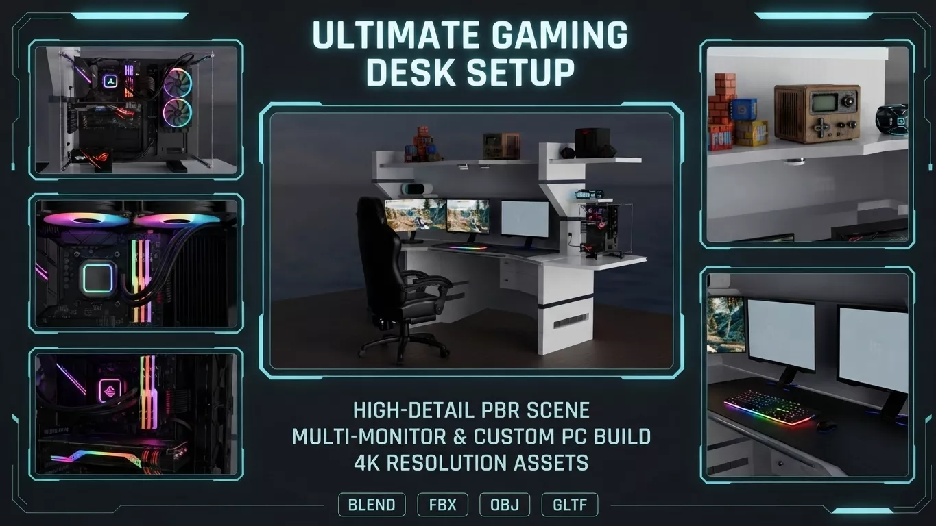Ultimate Modern Gaming Desk Setup with PC 3D model