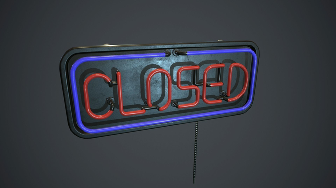 Neon Closed Sign PBR Game Ready Low-poly 3D model