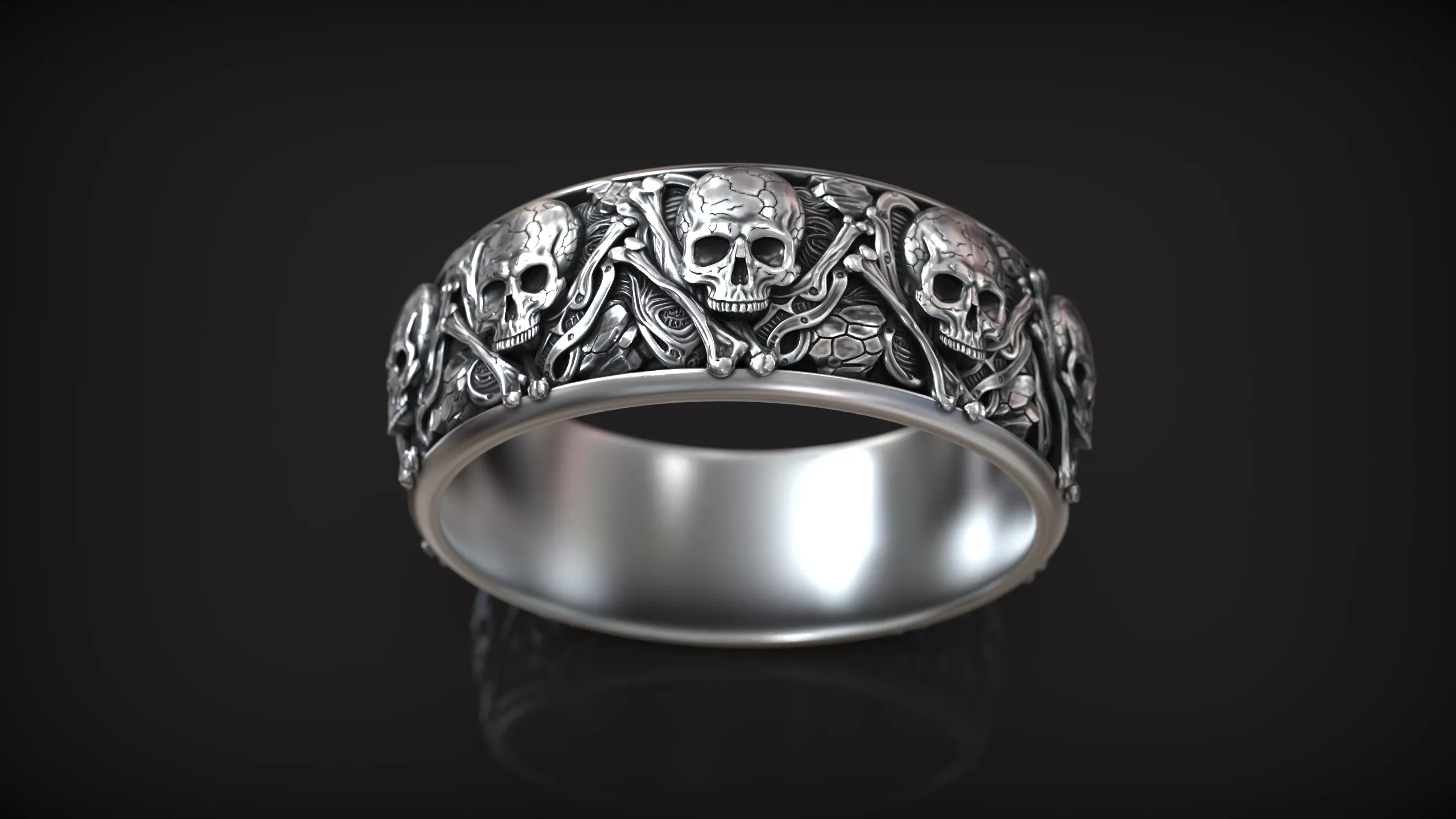 Biomechanical Giger Art Skull and Crossbones Wide Band 3D print model