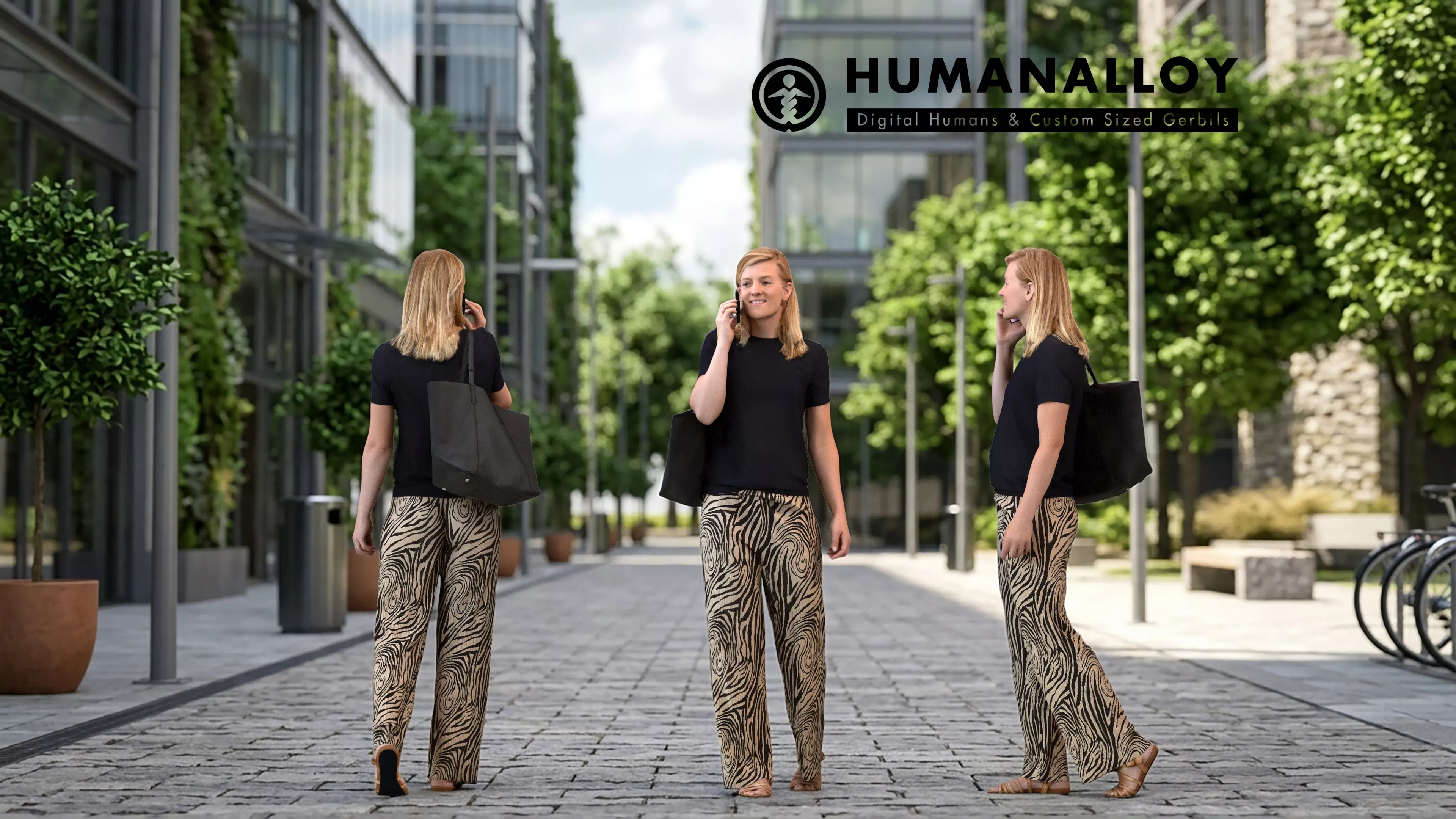 Adult Caucasian woman walking outdoors calling with smartphone 3D model