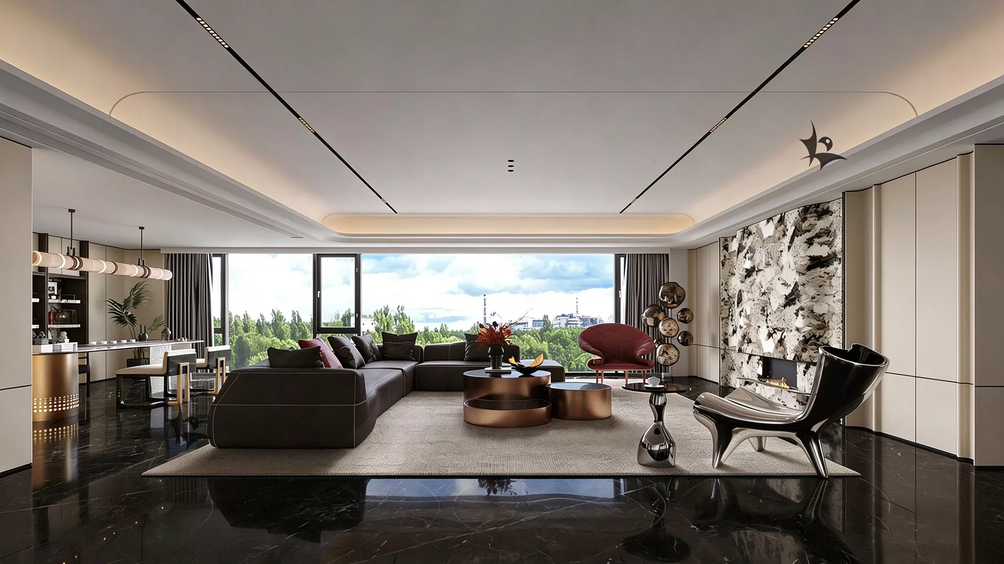 Luxury Open Plan Living Room Interior 3D model