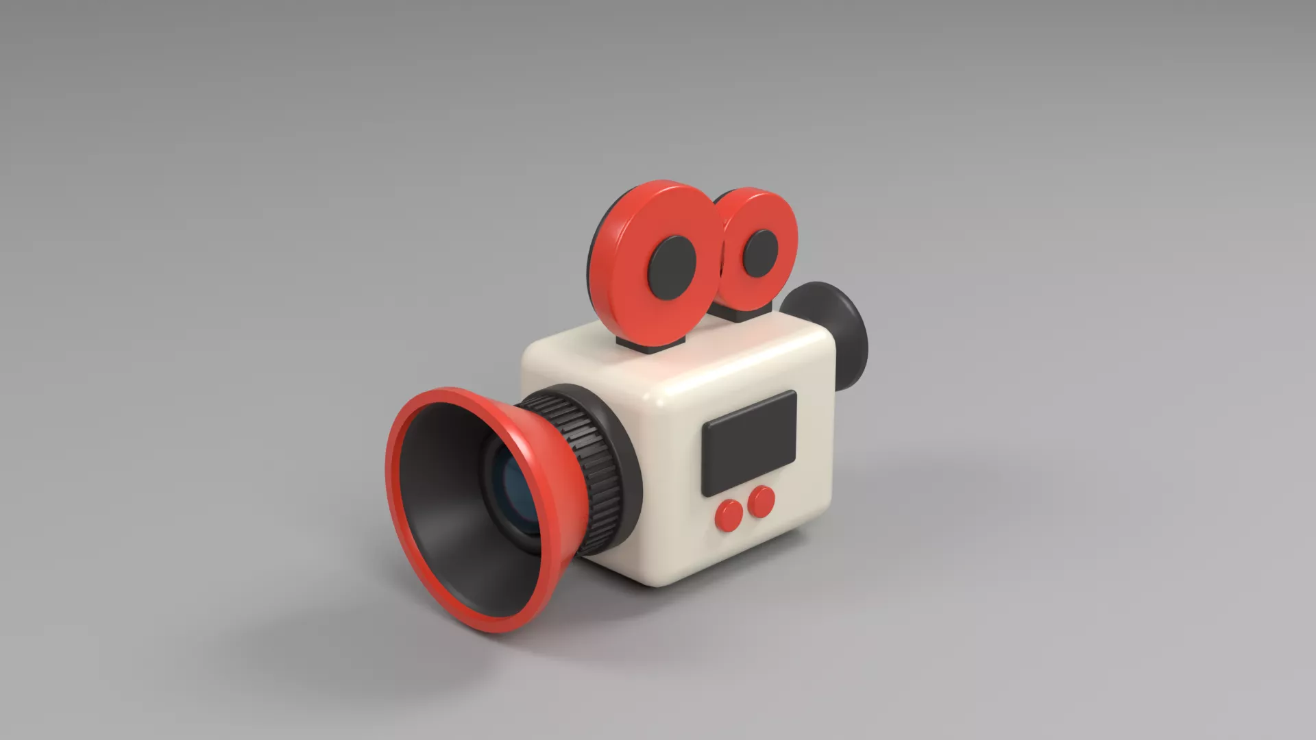 Retro Movie Camera with Red Film Reels Low-poly 3D model