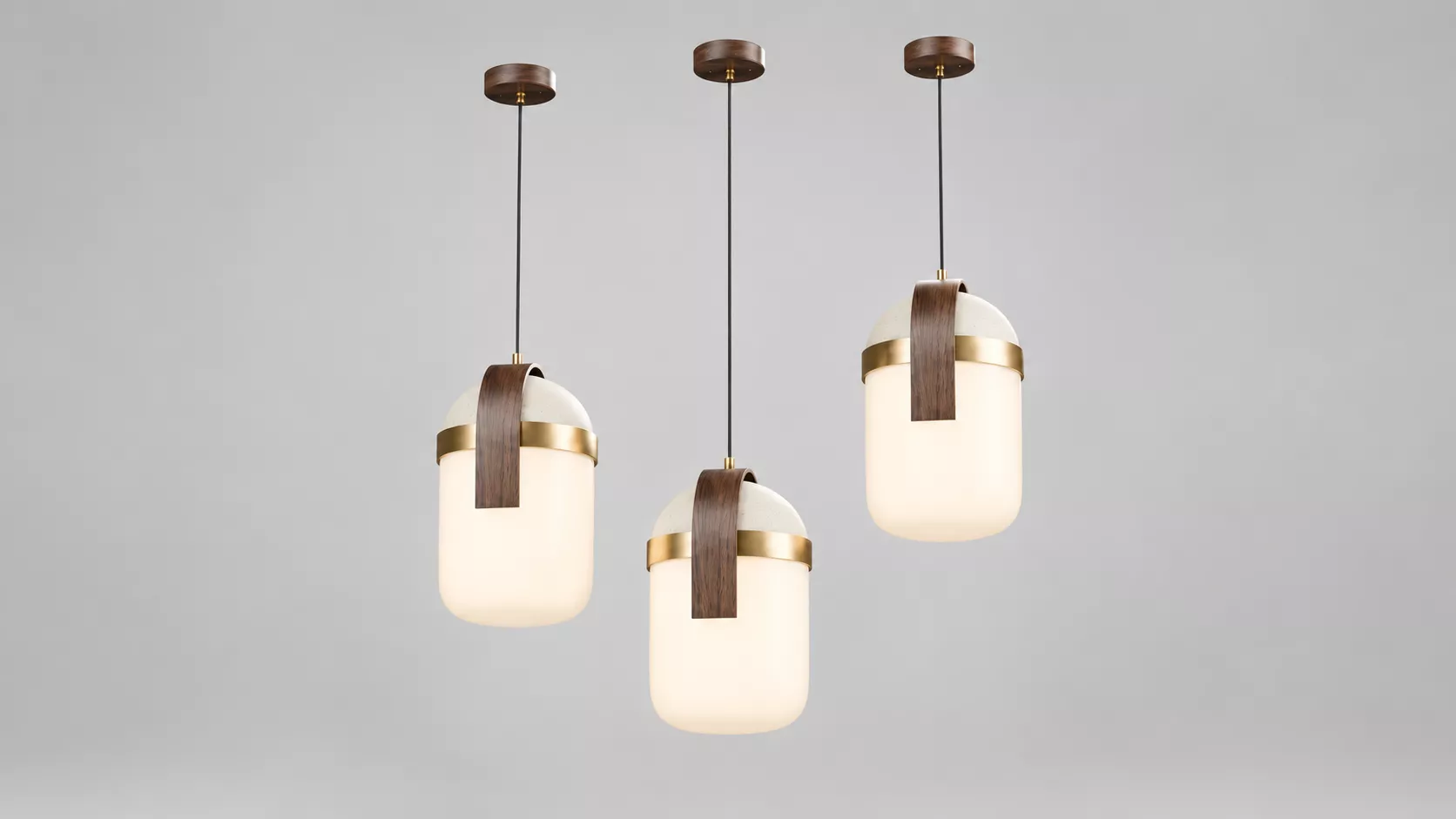 Modern Wood Glass Pendant Ceiling Lamp 3D Model 3D model