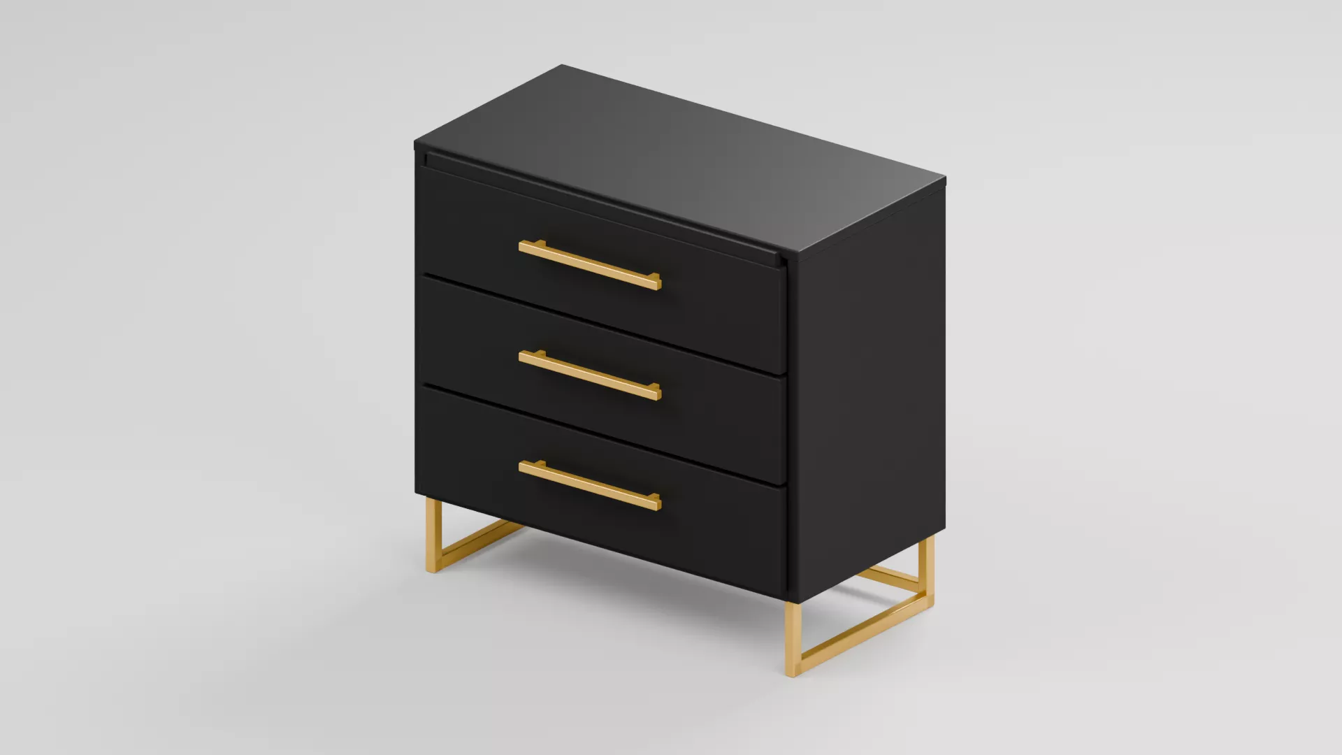Black Drawer Cabinet with Golden Handles Low-poly 3D model