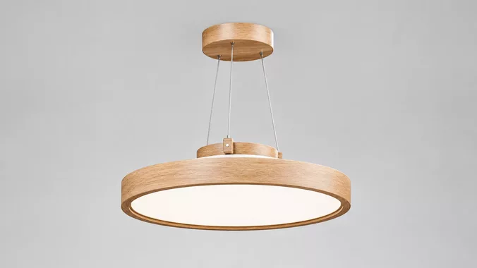 Modern Wood LED Ring Pendant Lamp 3D Model