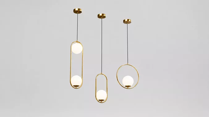Modern Gold Globe Pendant Light Set 3D Model