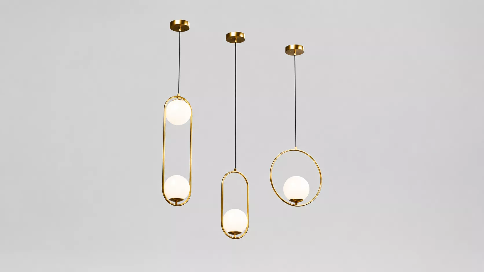 Modern Gold Globe Pendant Light Set 3D Model 3D model