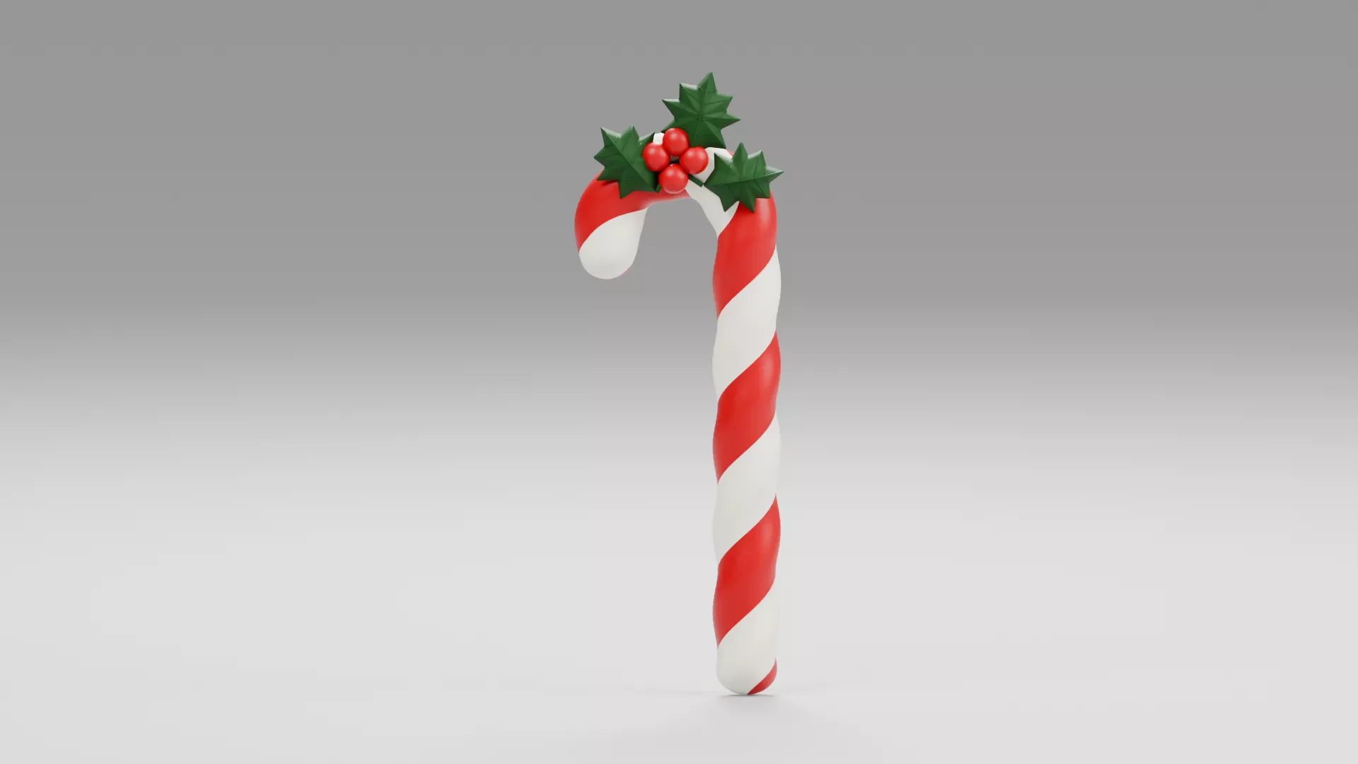 Holly Topped Red and White Candy Cane Low-poly 3D model