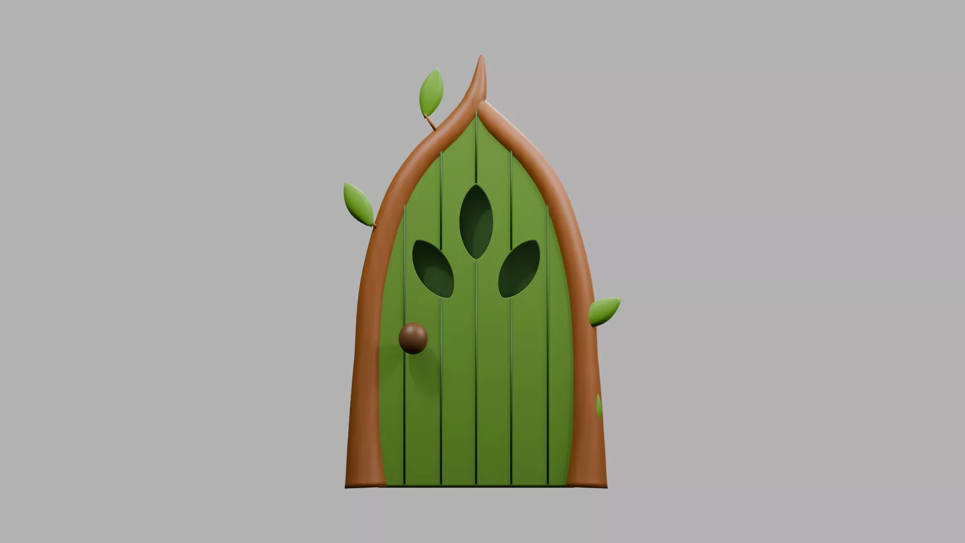 Green Leafy Door in Pointed Timber Frame Low-poly 3D model