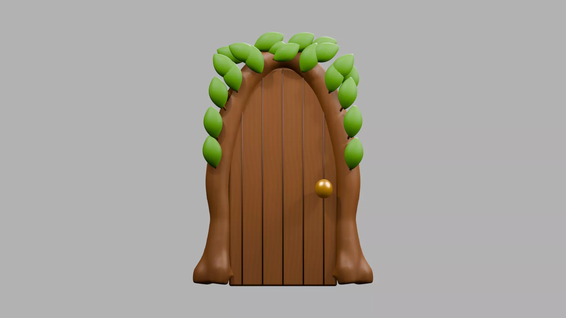 Rustic Woodland Door with Leaf Border Low-poly 3D model