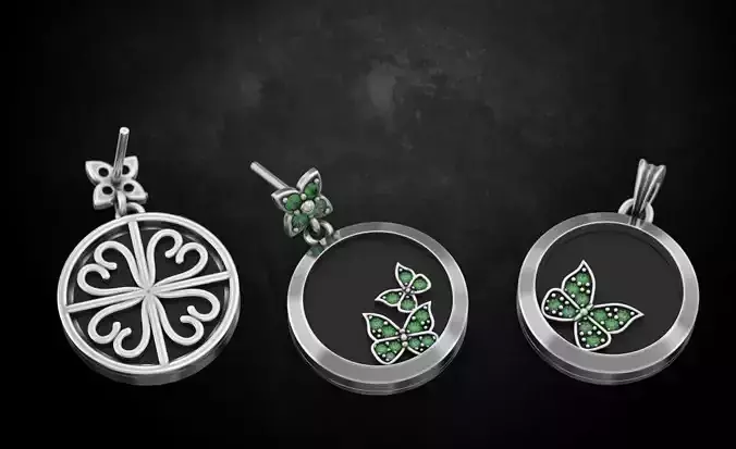 Set of earrings and pendant with butterflies with stone 148