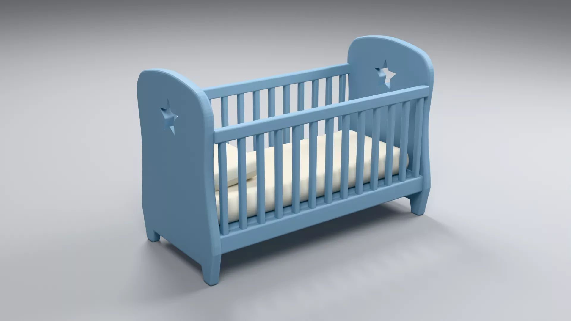 Blue Nursery Crib with Star Details Low-poly 3D model