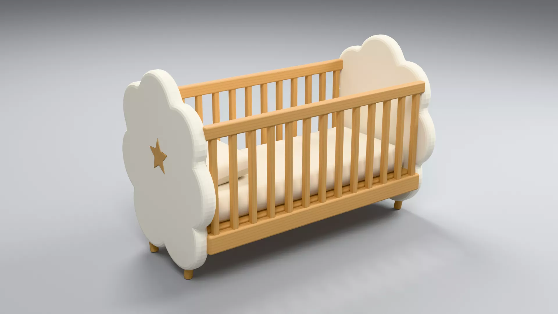 Natural Wood Baby Cot with Cloud Ends Low-poly 3D model